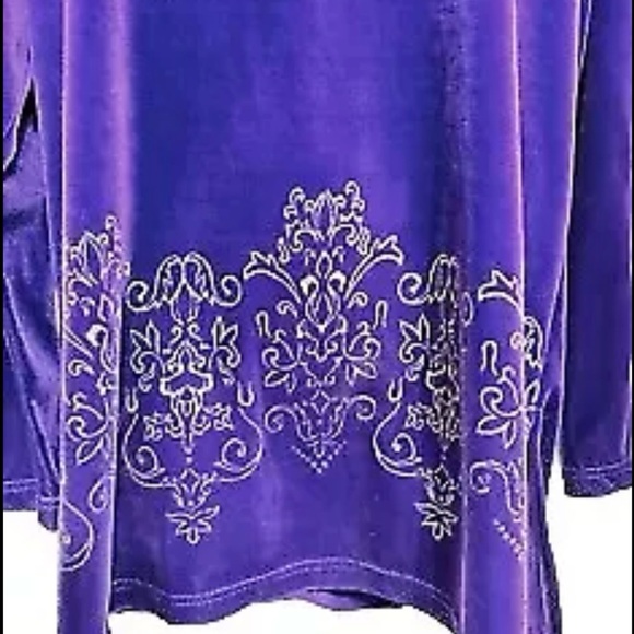 Vintage DVF Diane Von Furstenberg Velour Velvet Tunic Top Blouse L Purple Gold - Picture 6 of 10